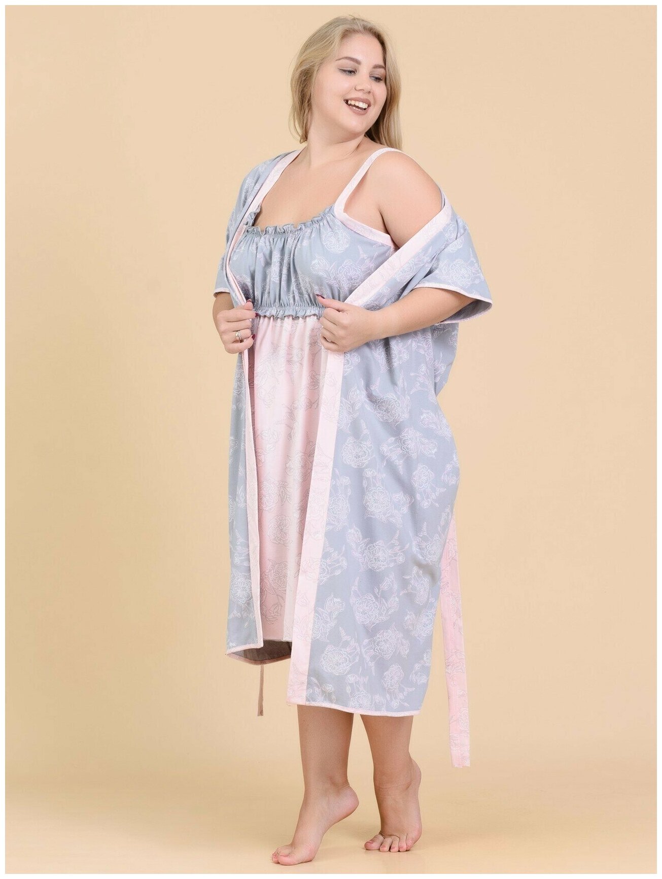 Пеньюар женский кружевной большого размера халат ночная сорочка - фотография № 3