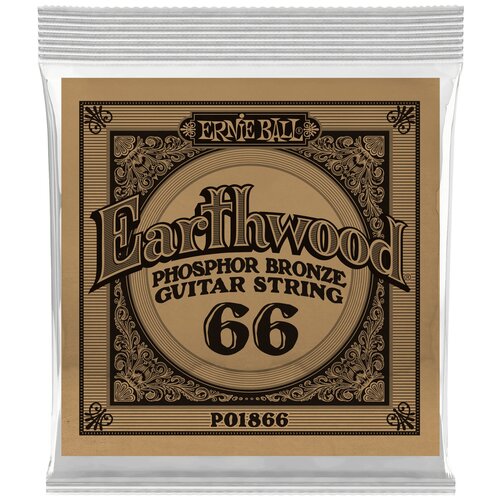 Струна одиночная для акустической гитары Ernie Ball P01866, Серия Earthwood, Калибр: 66, Сердцевина: шестигранник; сталь, покрытая латунью ernie ball 1864 одиночная струна для акустической гитары earthwood phosphor bronze