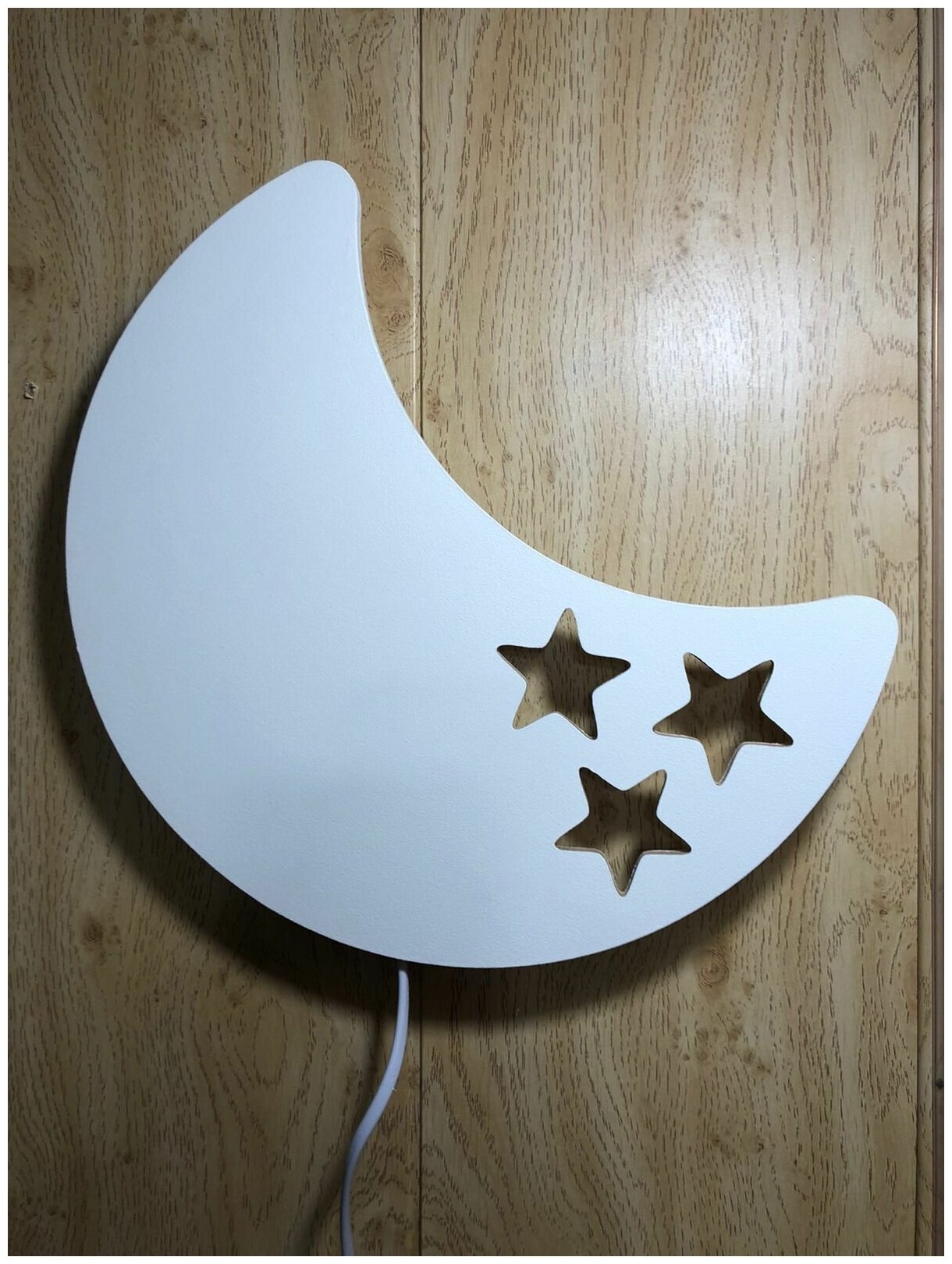 Ночник детский светильник для сна настенный луна со звёздами деревянный светодиодный 30*30 см питание от сети, 1 шт - фотография № 2