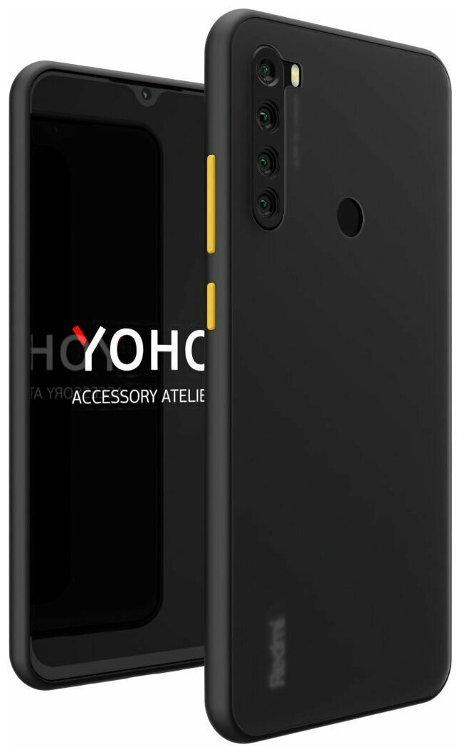 YOHO Чехол защитный - противоударный, матовый, для телефона Xiaomi Mi Note 10. Черный - желтый YCHPMXMN10BY
