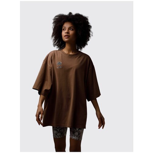 Футболка  COLLECTIBLE, оверсайз, круглый вырез, стрейч,  размер one size, коричневый, бежевый