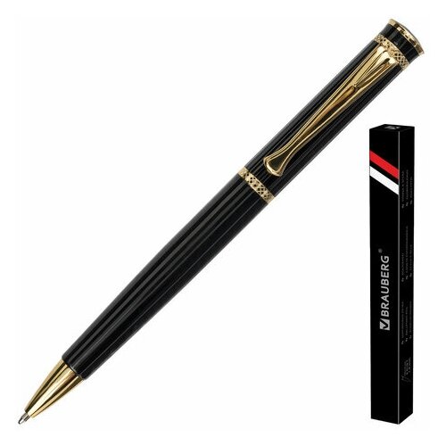 Ручка подарочная шариковая BRAUBERG Perfect Black корпус черный узел 1 мм линия письма 0 7 мм синяя, 2 шт