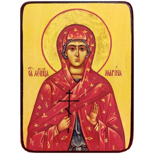 Икона Марина Антиохийская на светлом фоне, размер 14 х 19 см икона нина равноапостольная на светлом фоне размер 14 х 19 см