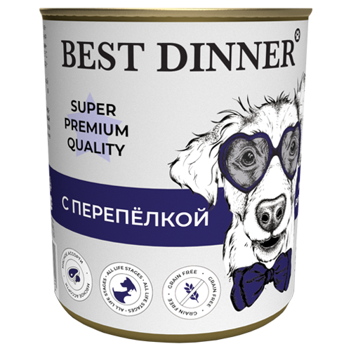 Best Dinner Super Premium Консервы для собак и щенков с Перепёлкой 340 гр x 6 шт.