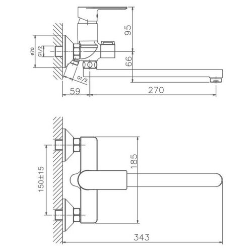 Смеситель HB505 д/ванн, длинн пов изл, хром, Haiba(Китай), арт HB20505