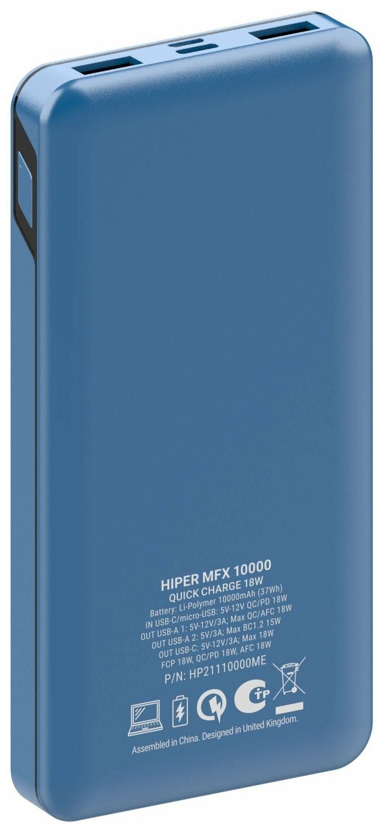 Внешний аккумулятор Hiper MFX 10000 10000mAh 3A QC PD 2xUSB голубой (MFX 10000 BLUE) - фото №2