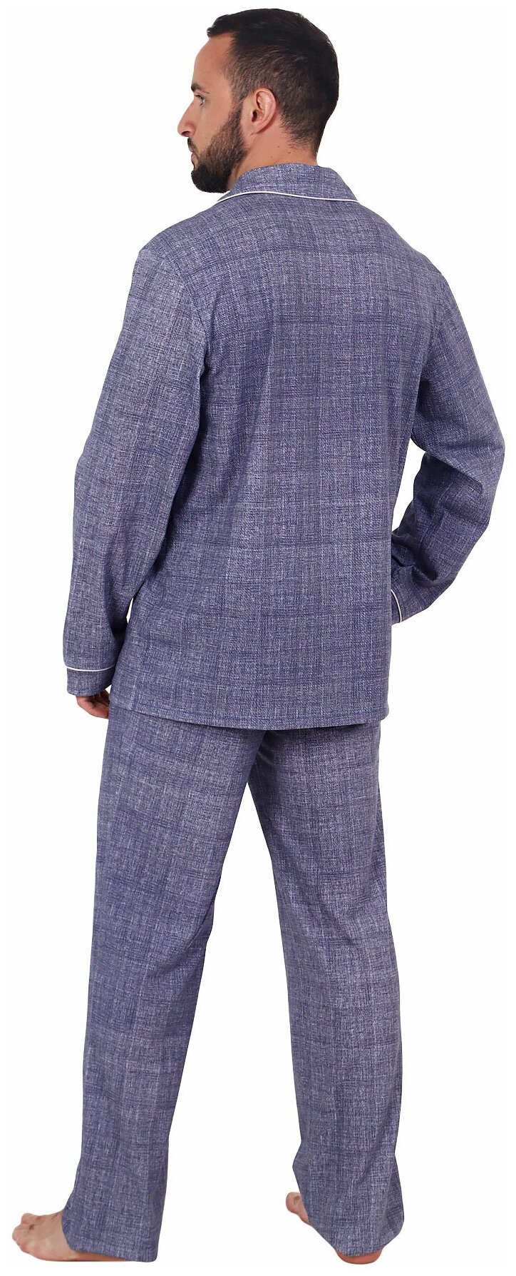 Мужская пижама Вояж Синий размер 50 Кулирка Оптима трикотаж рубашка на пуговицах с отложным воротником брюки с карманами - фотография № 2