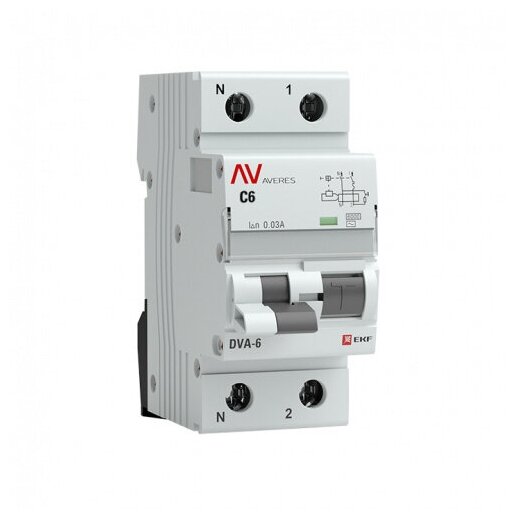 rcbo6-1pn-6C-30-ac-av Дифференциальный автоматический выключатель EKF DVA-6 Averes 1П+N 6А 30мА, тип AC, 6кА, C