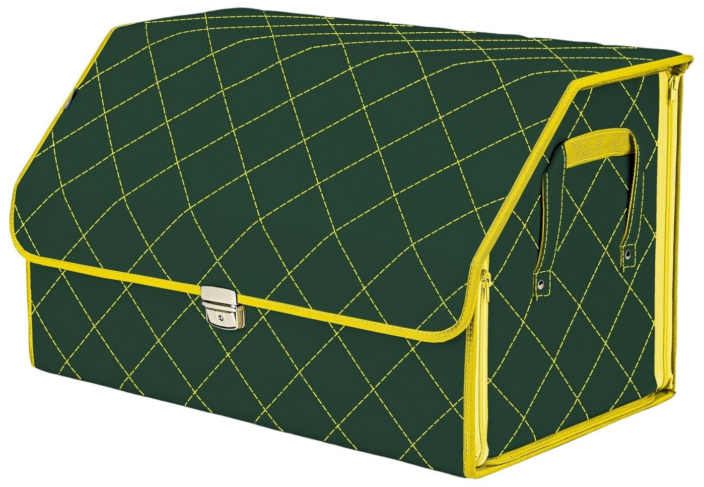 Органайзер-саквояж в багажник "Союз Премиум" (размер XL). Цвет: зеленый с желтой прострочкой Ромб.