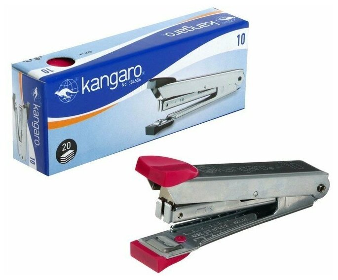 Степлер Kangaro №10 до 20 листов металлический корпус встроенный антистеплер 50 скоб цвет - микс 1 шт.