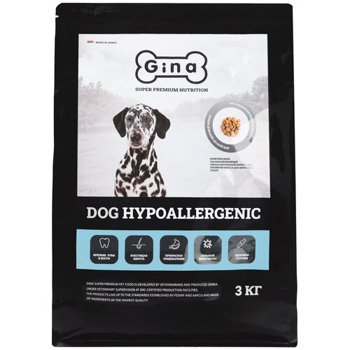 Сухой гипоаллергенный корм для взрослых собак Gina Dog Hypoallergenic с индейкой, уткой и тунцом 3 кг.