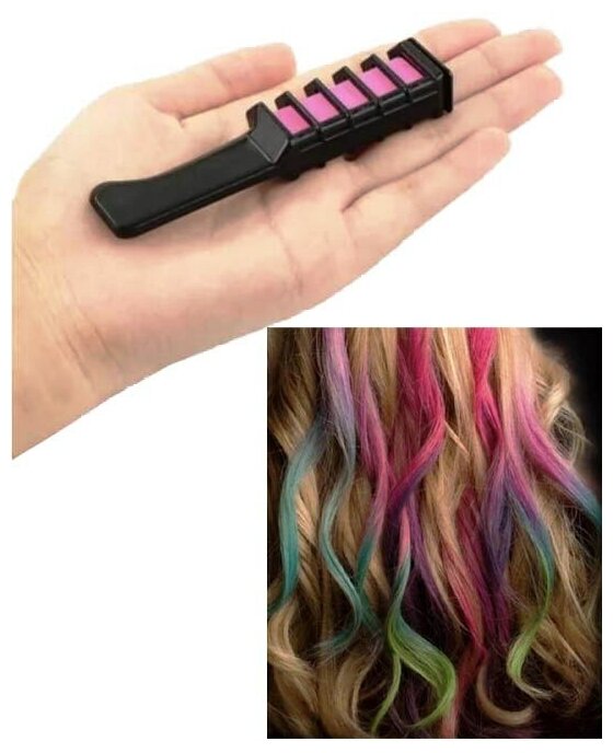 Мелки для волос с насадкой, набор, 6 цветов яркие