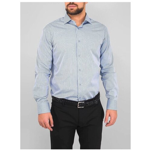 фото Рубашка мужская длинный рукав greg 221/191/8182/z/1p, полуприталенный силуэт / regular fit, цвет голубой, рост 174-184, размер ворота 38