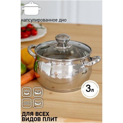 Кастрюля ASTIX SSP-2203 из нержавеющей стали с крышкой, диаметр 18 см, 3л.