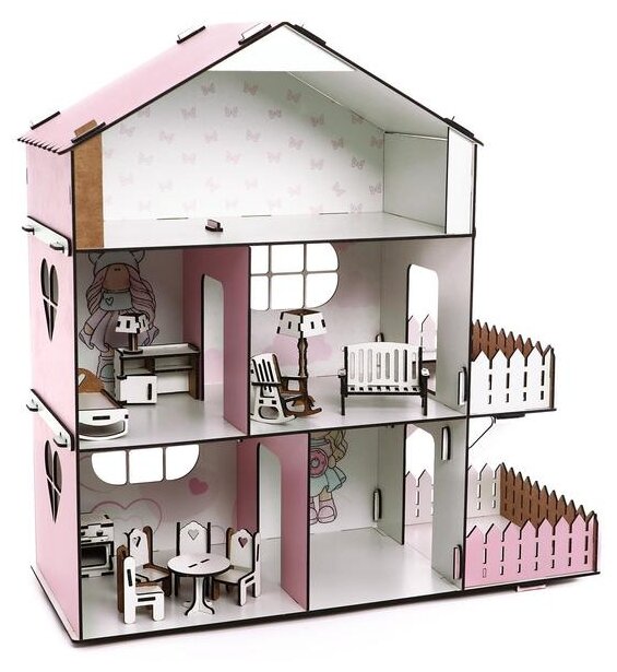 Авалон кукольный домик Doll Style с мебелью, белый/розовый