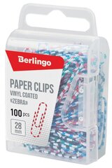 Скрепки Berlingo 28 мм, "Зебра", 100 штук, цветные, пластиковая упаковка (DBs_28140)