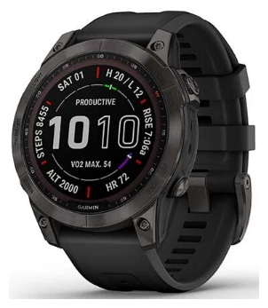 Умные часы Garmin Fenix 7 Sapphire Solar титановый серый DLC с черным ремешком