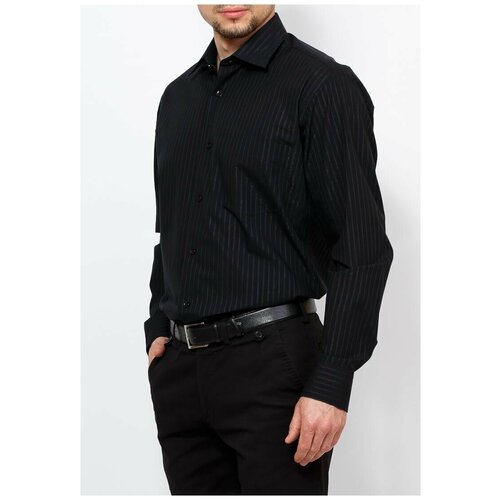 фото Рубашка мужская длинный рукав greg 341/311/51, прямой силуэт / сlassic fit, цвет черный, рост 174-184, размер ворота 38