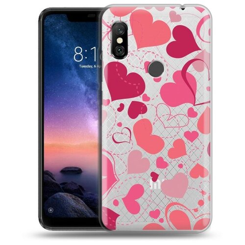 Полупрозрачный дизайнерский силиконовый чехол для Xiaomi RedMi Note 6 Pro Прозрачные сердечки полупрозрачный дизайнерский силиконовый чехол для xiaomi redmi note 4x прозрачные совы