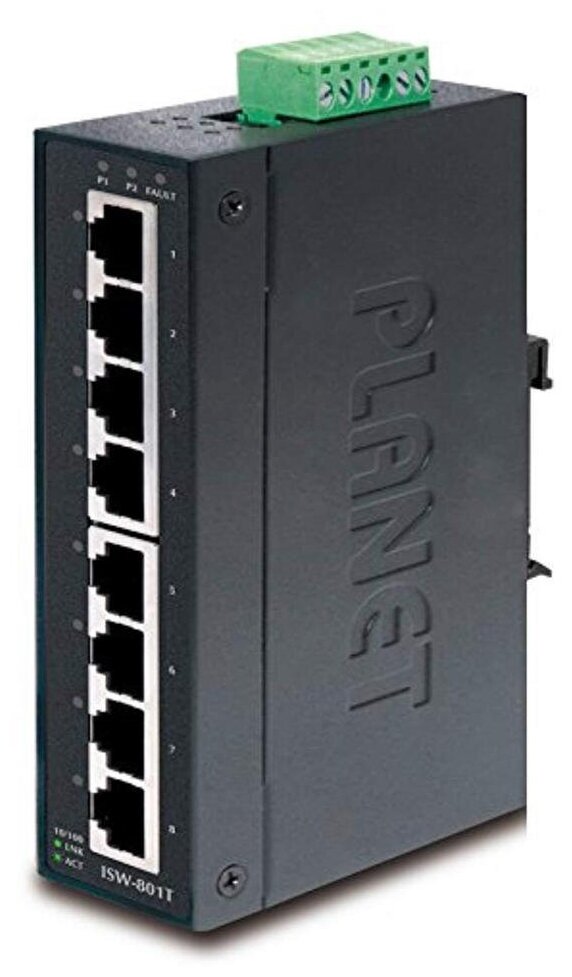 ISW-801T коммутатор для монтажа в DIN рейку/ IP30 Slim Type 8-Port Industrial Fast Ethernet Switch (-40 to 75 degree C)