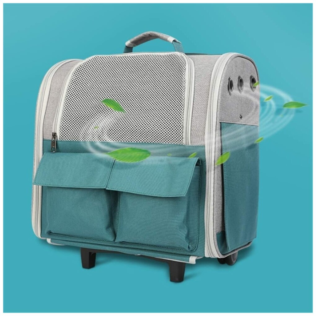 Рюкзак-тележка для путешествий с животными ZooWell Travel серая с зеленым Comfort - фотография № 3