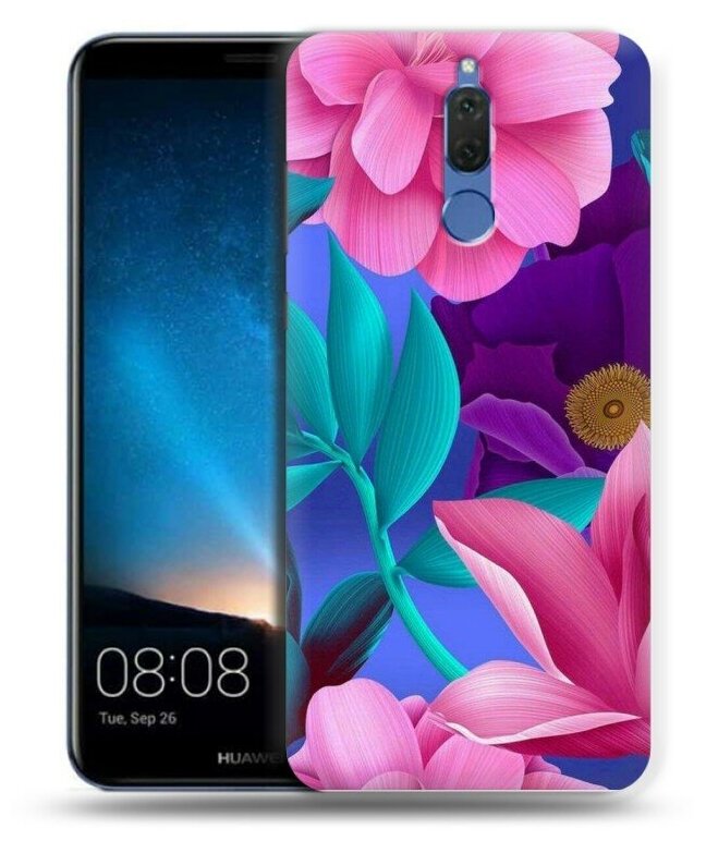 Дизайнерский силиконовый чехол для Хуавей Нова 2i/Мате 10 Лайт / Huawei Nova 2i Яркие цветы