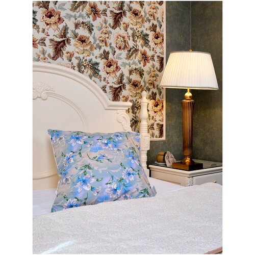 Перьевая подушка пух перо 70х70 для сна из натурального пуха, наперник из тика, голубая, 