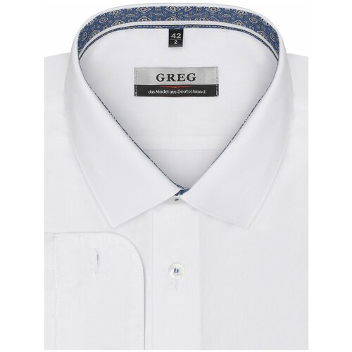 фото Рубашка мужская длинный рукав greg 100/239/wh/z/8p_gb, полуприталенный силуэт / regular fit, цвет белый, рост 174-184, размер ворота 45