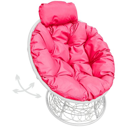 Кресло садовое M-Group папасан пружинка мини ротанг белое, розовая подушка