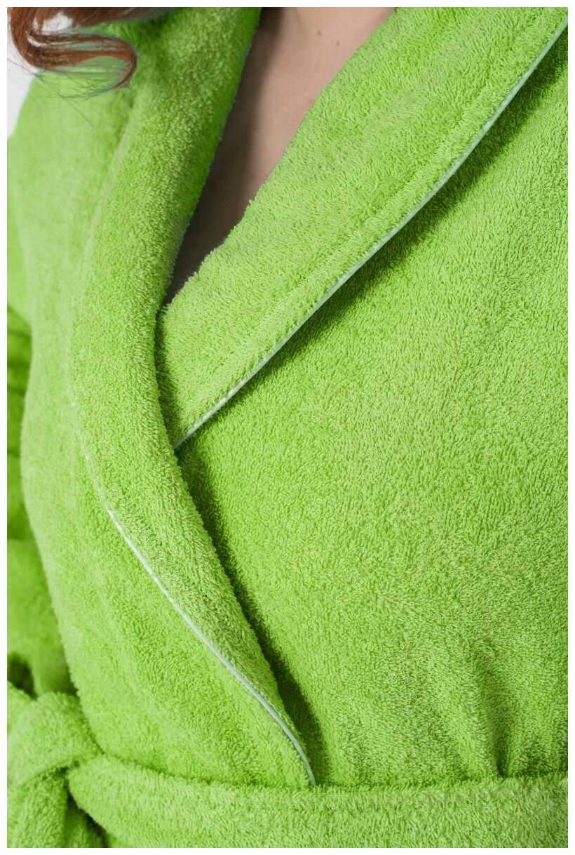 Халат махровый Everliness женский шалька+кант цвет салатовый, размер 52 - фотография № 16