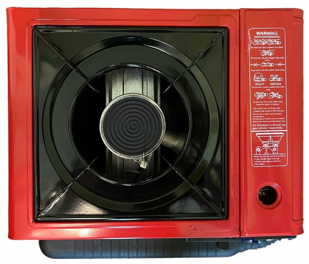 Плитка газовая походная с переходником керамическая горелка электроподжиг (красная) 1 шт