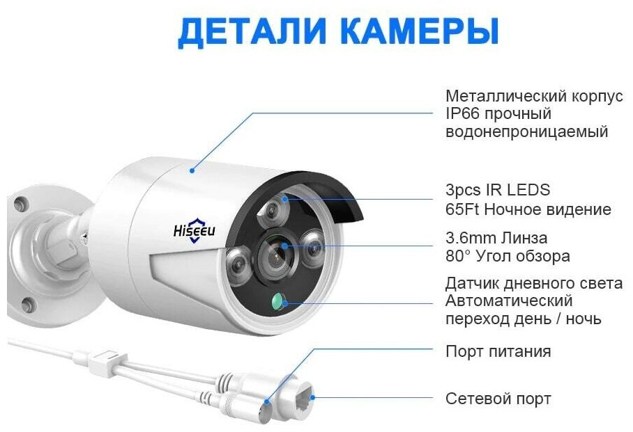 Камера видеонаблюдения уличная Hiseeu HB613-P, 3Мп, f3,6мм, POE - фотография № 6