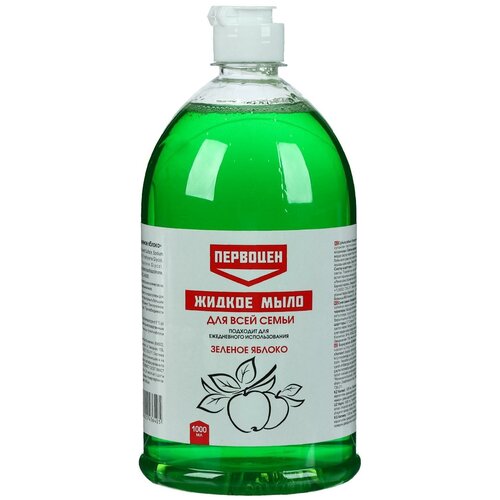 Жидкое мыло Первоцен зеленое яблоко, 1 л для всей семьи жидкое мыло первоцен хозяйственное 1 л
