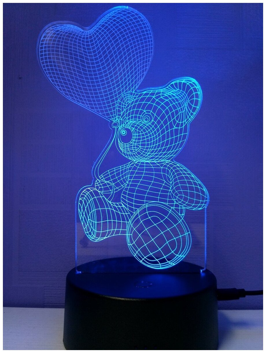 Светодиодный ночник 3Д "Мишка с шариком" - фотография № 4