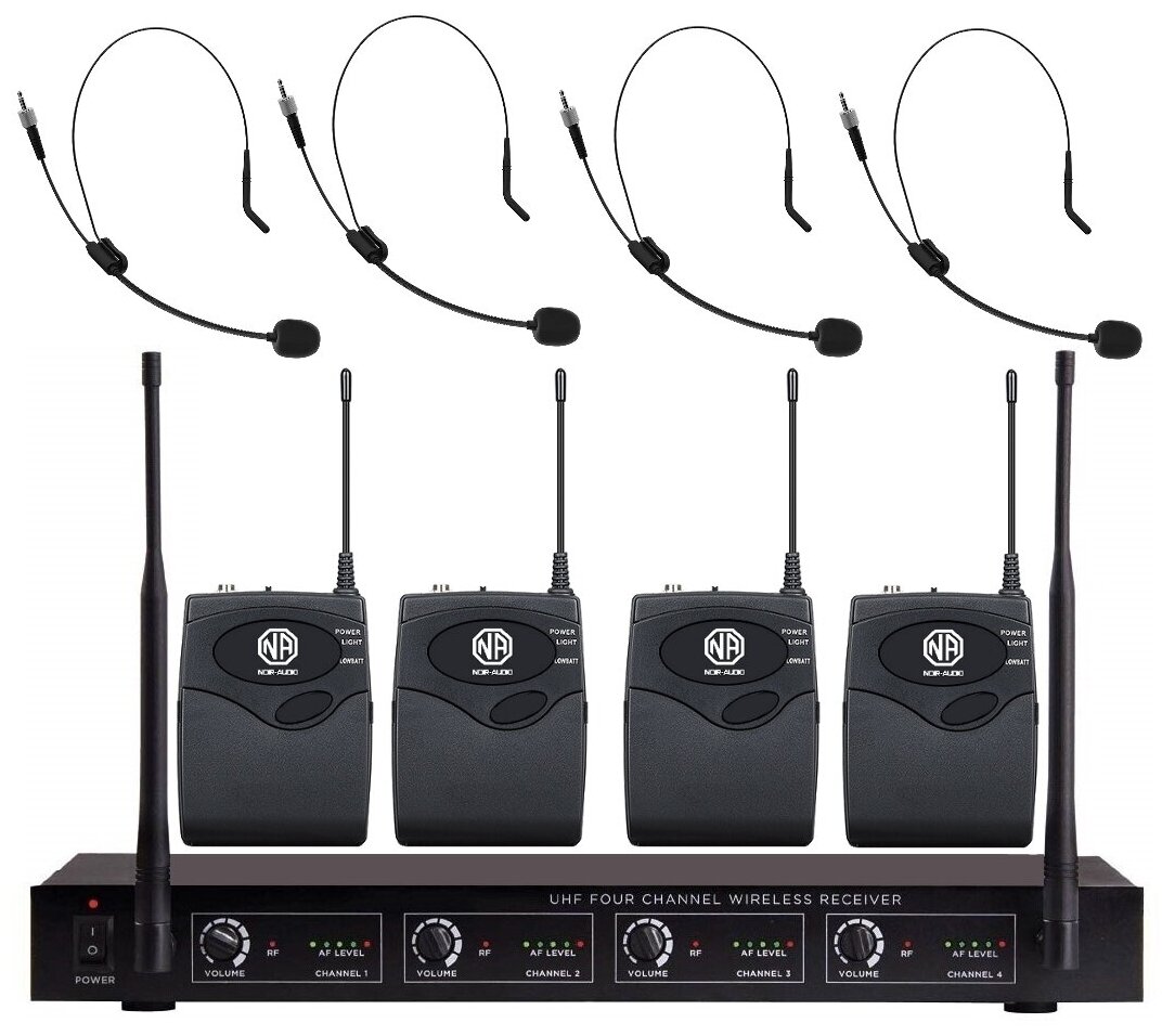 Беспроводной микрофон, микрофон головной, 4 микрофона, NOIR-audio U 3400 4HS7 с четырьмя головными микрофонами, микрофон для вокала и речи, караоке