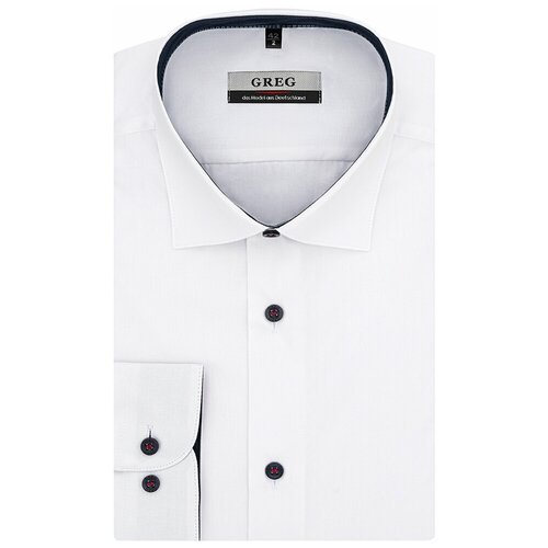 фото Рубашка мужская длинный рукав greg 100/139/wh/z/11p, полуприталенный силуэт / regular fit, цвет белый, рост 174-184, размер ворота 44