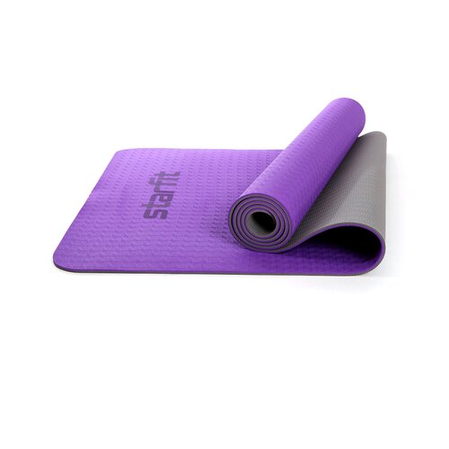 фото Коврик для йоги starfit fm-201, tpe, 173x61x0,5 см (фиолетовый-серый)