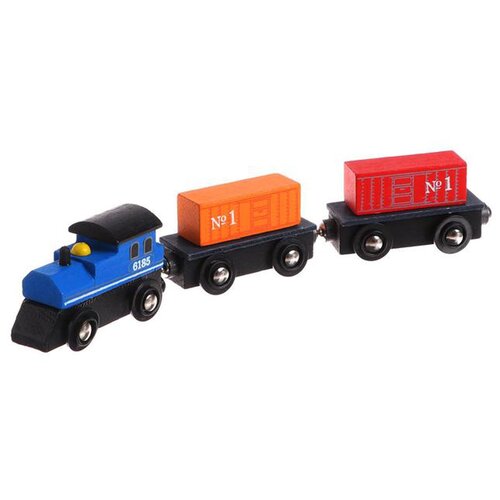 фото Детская игрушка для ж/д "паровоз + 2 вагона" 2,5×8×19 см сима-ленд
