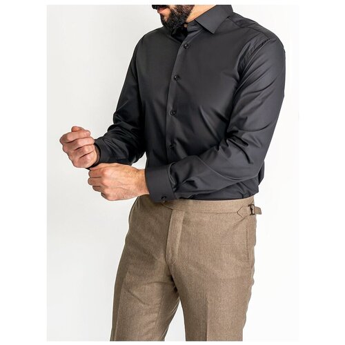 фото Рубашка мужская длинный рукав greg 340/139/blk/zv_gb, приталенный силуэт / slim fit, цвет черный, рост 174-184, размер ворота 39