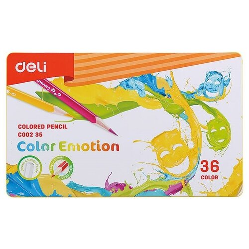 Карандаши цветные Deli EC00235 Color Emotion липа 36 цветов металлическая коробка карандаши цв deli ec00225 color emotion трехгран липа 24цв мет кор 24шт