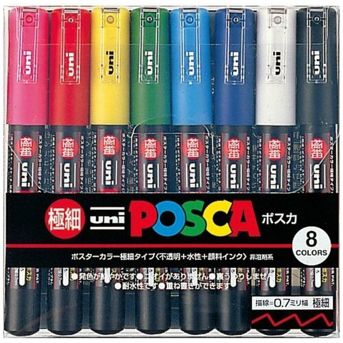 Маркеры UNI Posca 1M набор из 8 стандартных цветов толщина 0.7мм
