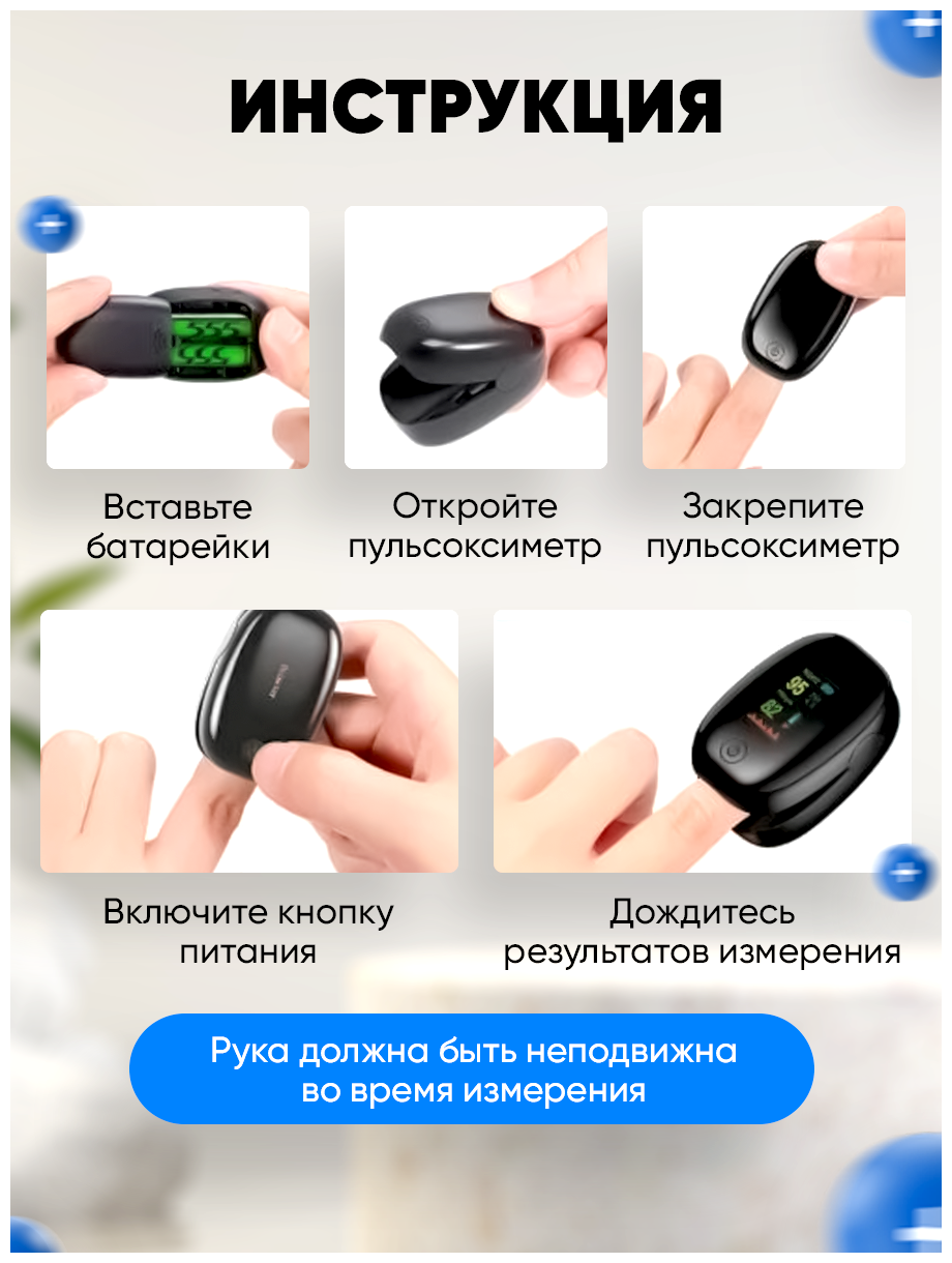 Сертифицирован в США / Пульсоксиметр медицинский / Пульсоксиметр на палец / Пульсометр и Оксиметр — фото 1