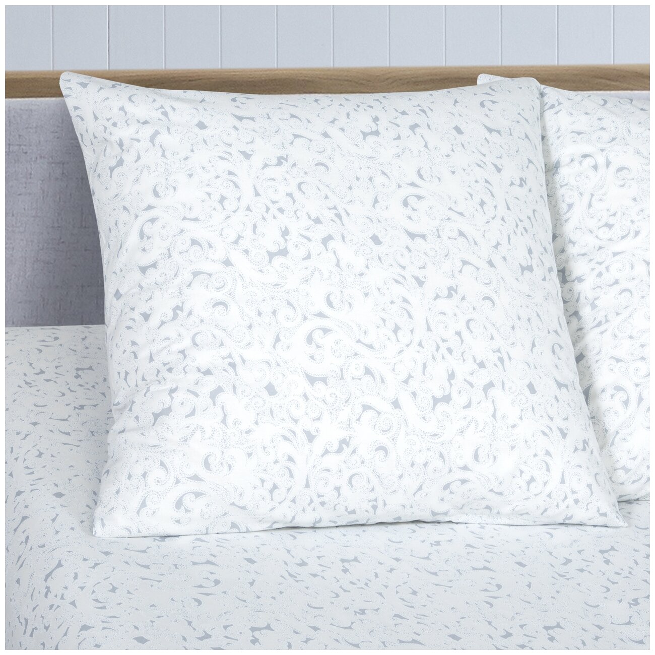 Комплект постельного белья АртПостель De Luxe Хрустальный лес, 2-спальное с европростыней, поплин, белый/темно-серый - фотография № 3