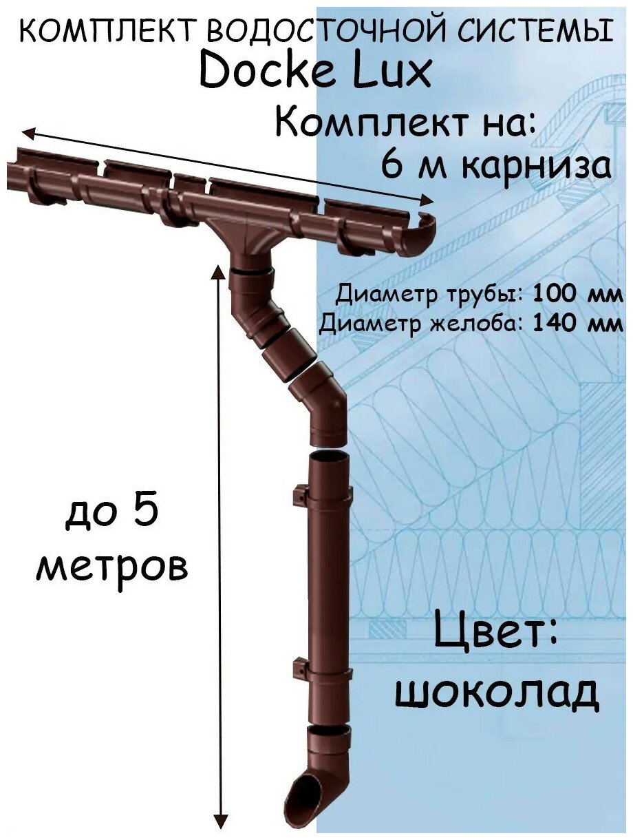 Комплект водосточной системы Docke Lux (140мм/100мм/6м) водосток для крыши Деке Люкс коричневый шоколад (RAL 8017)