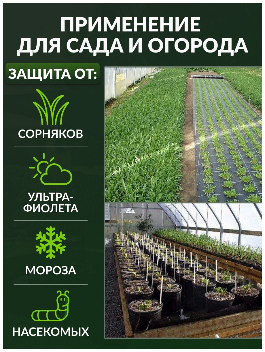 Геотекстиль садовый и строительный 60 мкм/м2 для дорожек, от сорняков 1,6 х 10 м