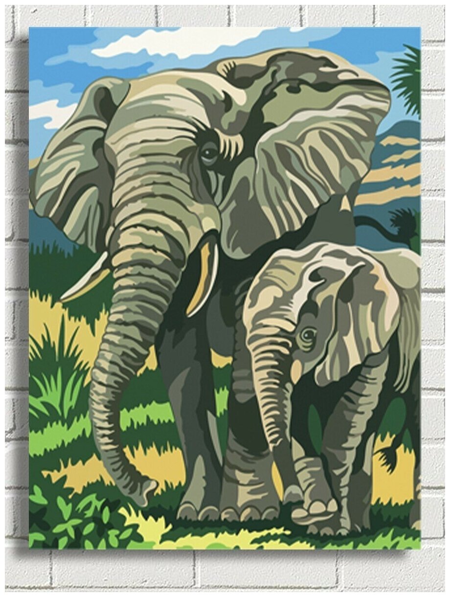 Картина по номерам на холсте Слоны (саванна, Африка, животные) - 9037 В 30x40