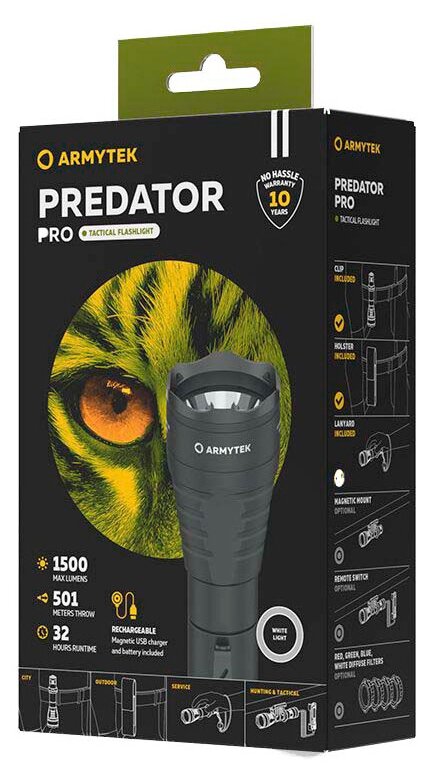 Универсальный фонарь ARMYTEK Predator Pro Magnet USB, черный / белый [f07301c] - фото №16