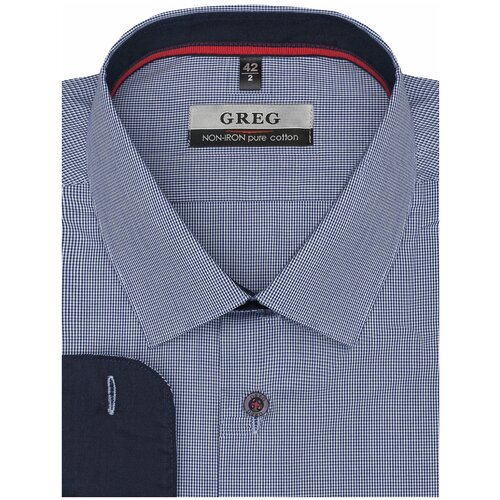 фото Рубашка мужская длинный рукав greg 214/231/0041/zv/1_gb, приталенный силуэт / slim fit, цвет синий, рост 174-184, размер ворота 43