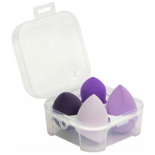 Набор спонжей для макияжа Kristaller, KG-012, микс форм, фиолетовый, 4 шт в упаковке.