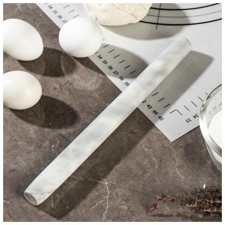 фото Скалка из мрамора Magistro, 25×2,2×2,2 см, цвет белый